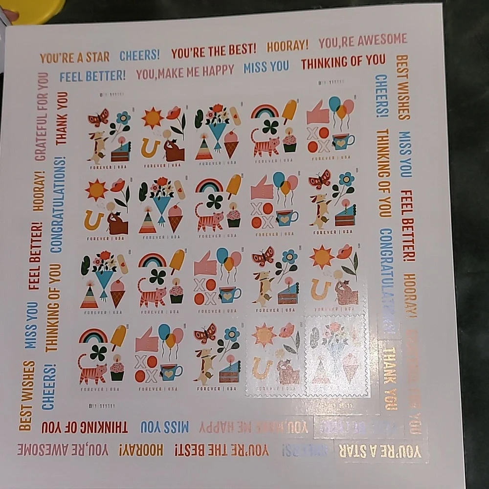 100 New‎ 2023 Thinking Of You USPS Forever Stamps With Bonus Stickers Fun Lucky
